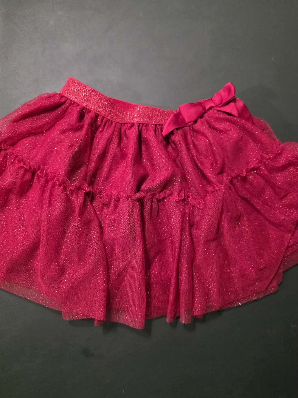 Girls Sparkle Bow Tulle Skirt - Hot Red